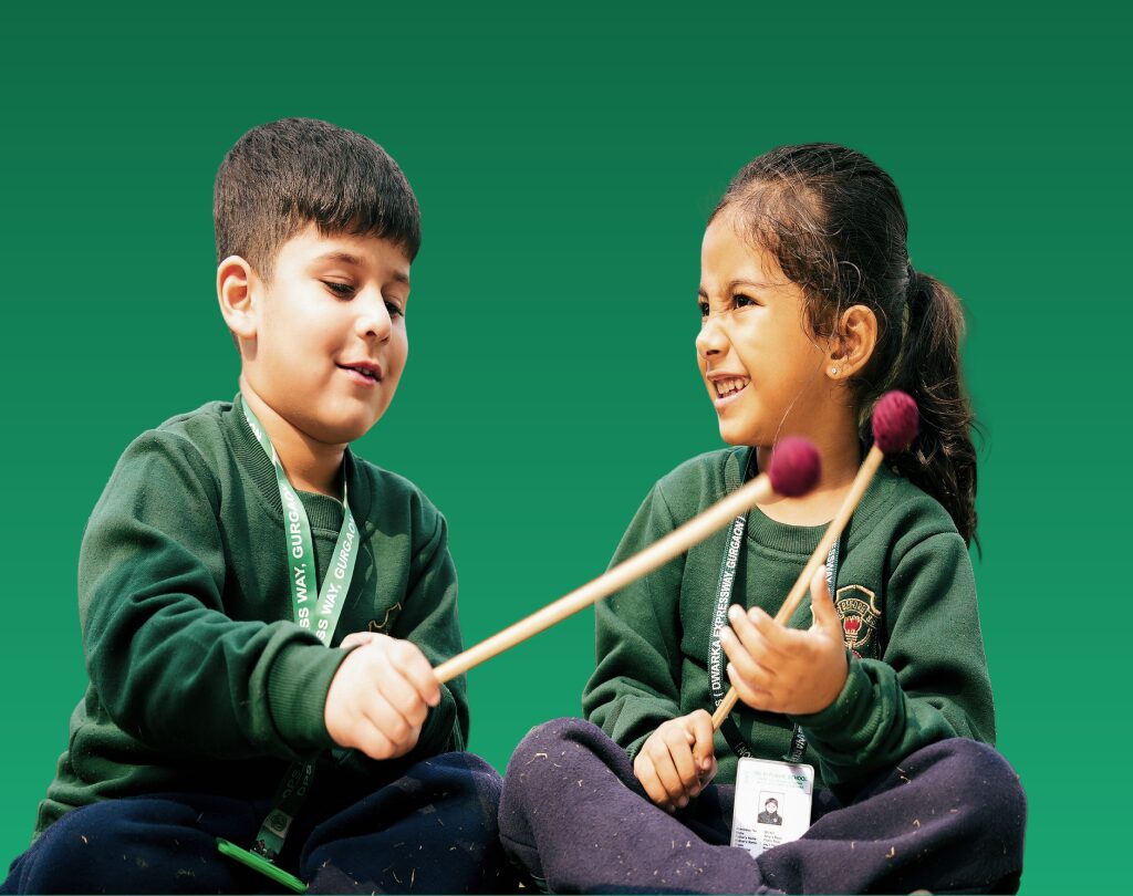 Two DPS students in uniform walking together